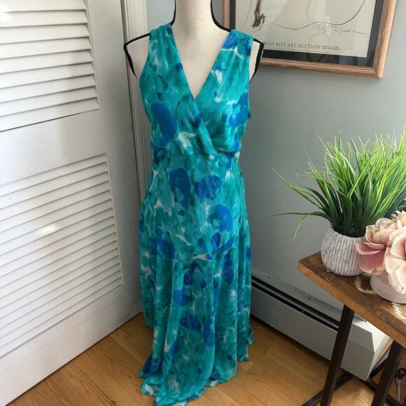 Vintage DRESSBARN Dress Womens 16 Teal Blue Chiffon Maxi Retro Flowy Fairycore - Picture 1 of 11
